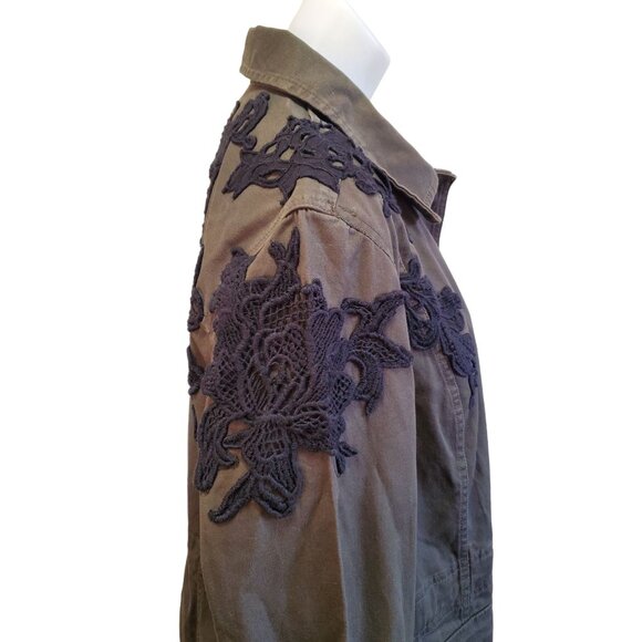 Halogen Floral Laced Embroidered Military Utility Cargo Jacket 2X Olive Green - Picture 6 of 13